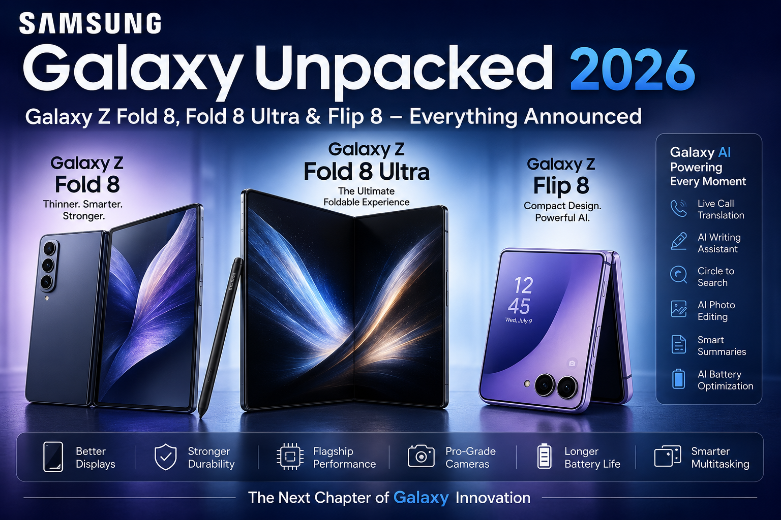 Samsung Galaxy Unpacked 2026: Galaxy Z Fold 8, Fold 8 Ultra & Flip 8 – Everything Announced